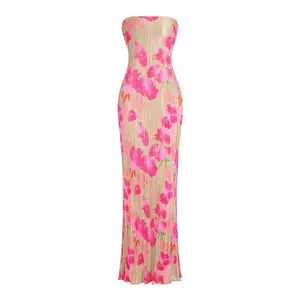 Women's Floral Print Backless Tie Back Bodycon Dress, All Over Print Long Tube Sundress for Summer, Capri Sun Dress, Dresses for Women, Fashion Elegance Style Women's Holiday Dress, Vacation Dresses, Womenswear, Bodycon Maxi Dress Sundress