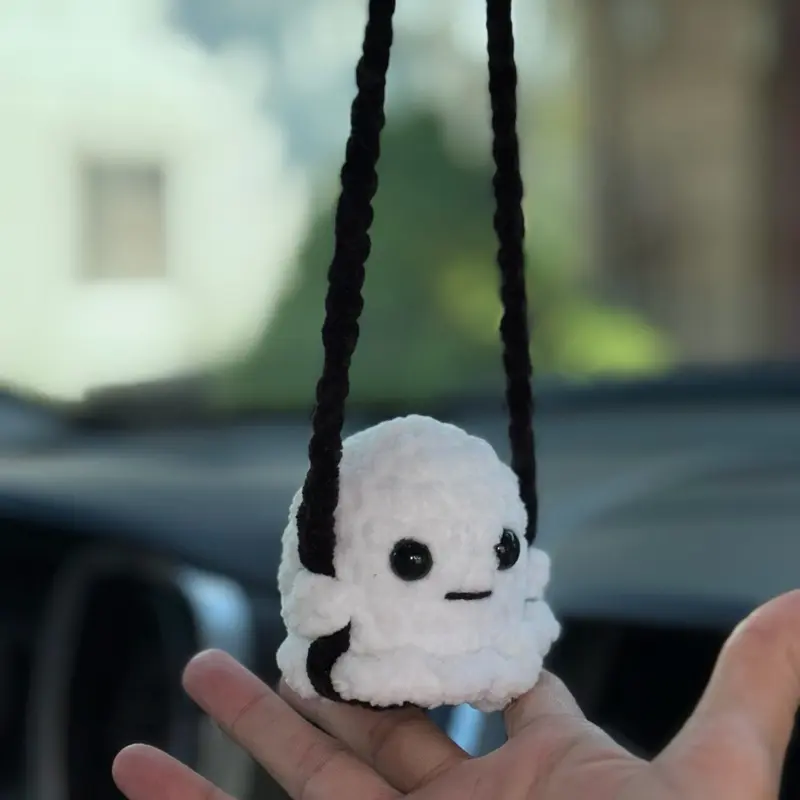 Crocheted Ghost on a Swing Car Hanger plushie