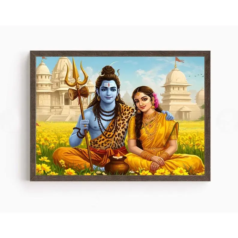 Shiva and Parvati, Shiv Shakti, God Shiva, Parvati, Shiv Parvati, Hindu God, Shiv Art, Shiva Wall Art, Shiv Painting, Digital Print of Shiv 24x36inch(60x90cm) Unframe Canvas Poster Decor Colorful Room Gifts Ornaments Decoration Artistic Photo
