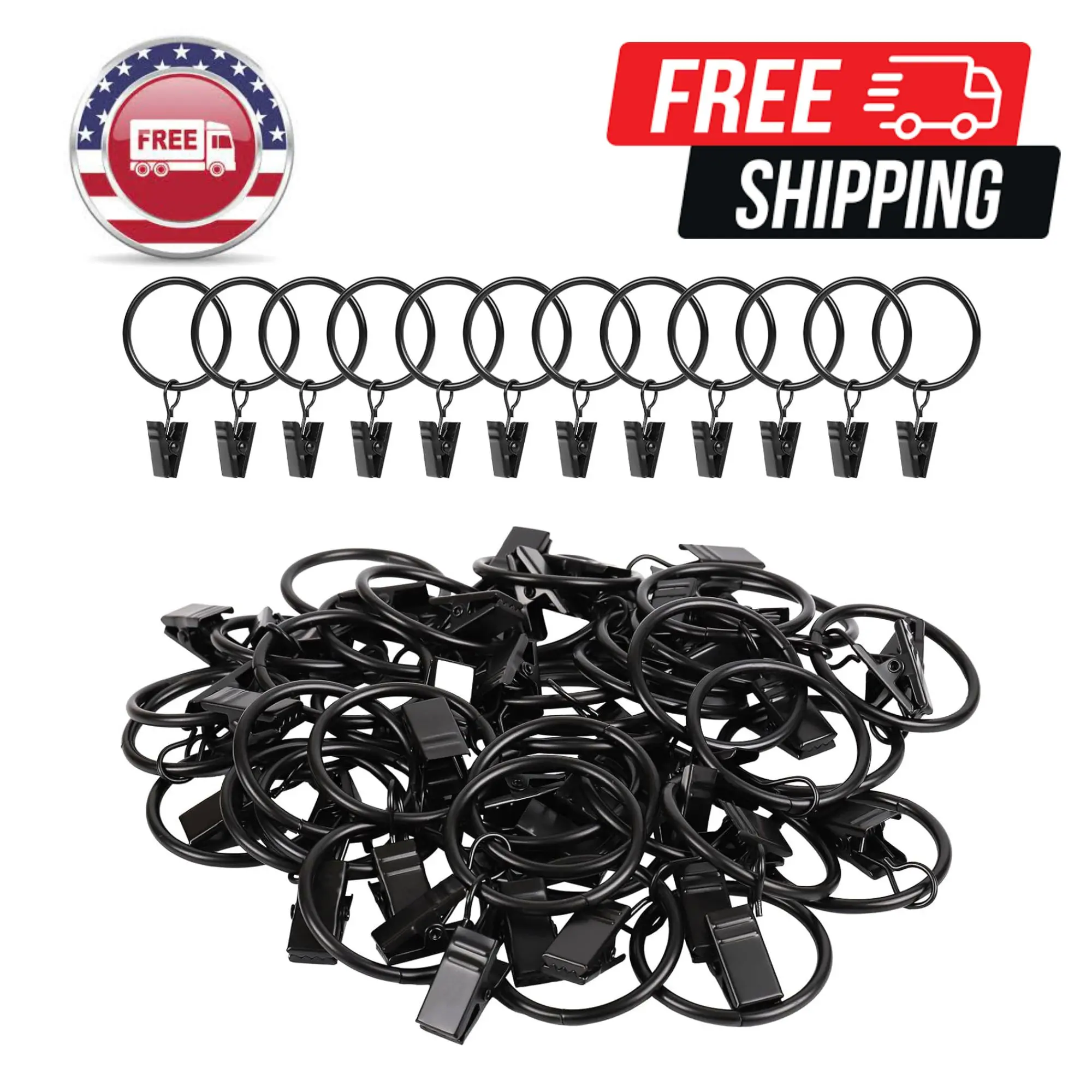 Curtain Rings with Clips, 42 Pack Metal Drapery Rings