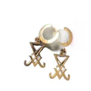 Lucifer Sigil Earring - Gold Pendant with Chain and Hanging Design