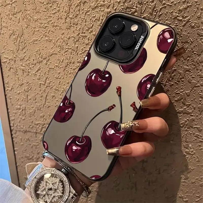 Cherry Pattern High-Quality Multi-Model TPU+PC Blend Balances Grip and Flex Protect Cover for iPhone Series - Artistic Print, Precision Molded, Easy to Clean, Ideal Gift (iPhone 17,16 E,15 ProMax,14 Plus,13,12,11,Xs,Xr,XsMax) QXD642, Durable Tpu+Pc For Da