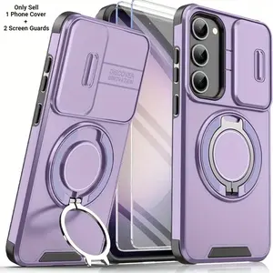 Phone Case - Set of 3 (1 Phone Cover + 2 Screen Guards), Pink, Designed for Samsung A17 S25 FE, Featuring a Protective Slide Lens Protection Case with a Phone Stand, Compatible with Models S24 Ultra, A54, A15, A35, A55