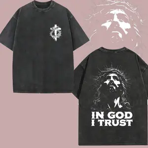 "IN GOD I TRUST" Jesus Crown of Thorns God Apparel Tee Washed, Easter T-Shirt, Jesus T-Shirt, Easter Streetwear, Christian Apparel Graphic Tees, Gym Pump Cover ,  Church Outfit