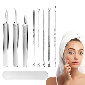 8PCS Stainless Steel Blackhead Remover, Pimple Extractor, Pimple Popper, Comedone Extractor, Surgical Grade Acne Treatment Tool, Blemish Removal Kit for Face, Nose, T-Zone, 2Pcs