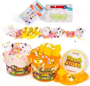 ToysButty 2 Slime Pack Clear Crystal Slime & Milky Slime Kit for Girls Boys, Create with Kids Farm Theme, Premade Slime Making kit, 8 Slime Accessories, 2 Big Slime Charms Putty Set Toy Slime Kits