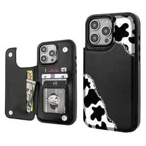 Cow leopard print Pattern Phone Cases Compatible For With iphone 17 16 15 14 13 12 PRO PLUS MAX AIR PU Black Brown Pink Durable Flip High quality Leather Credit Card Bag Holder Mother Gift Wallet Shockproof Anti-Drop Full Protection Shell Cover