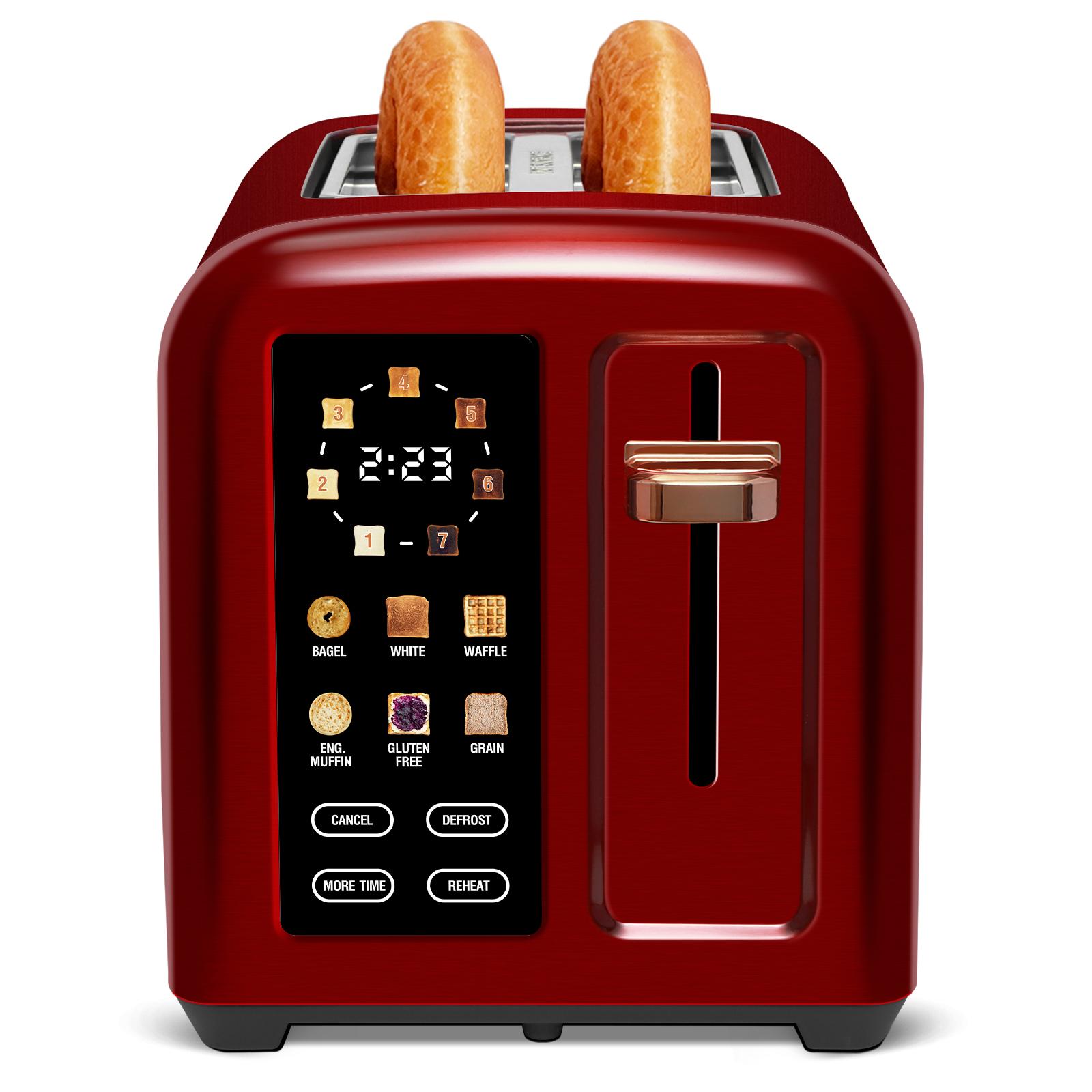 Stainless Toaster LCD Display&Touch Button,Toaster 2 Slice,  50% Faster Heating Speed, 1.4'' Wide Slots Toaster, 4 Basic+More Timer Functions, Removable Crumb Tray, 1350W