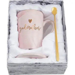 YHRJWN Godmother Gifts, Gifts for Godmother from Godchild, Godmother Mugs for Birthday Christmas, Pregnancy Announcement Baptism Gift, Godmother Proposal Gifts, Marble Mug 14 Oz with Gift Box Pink