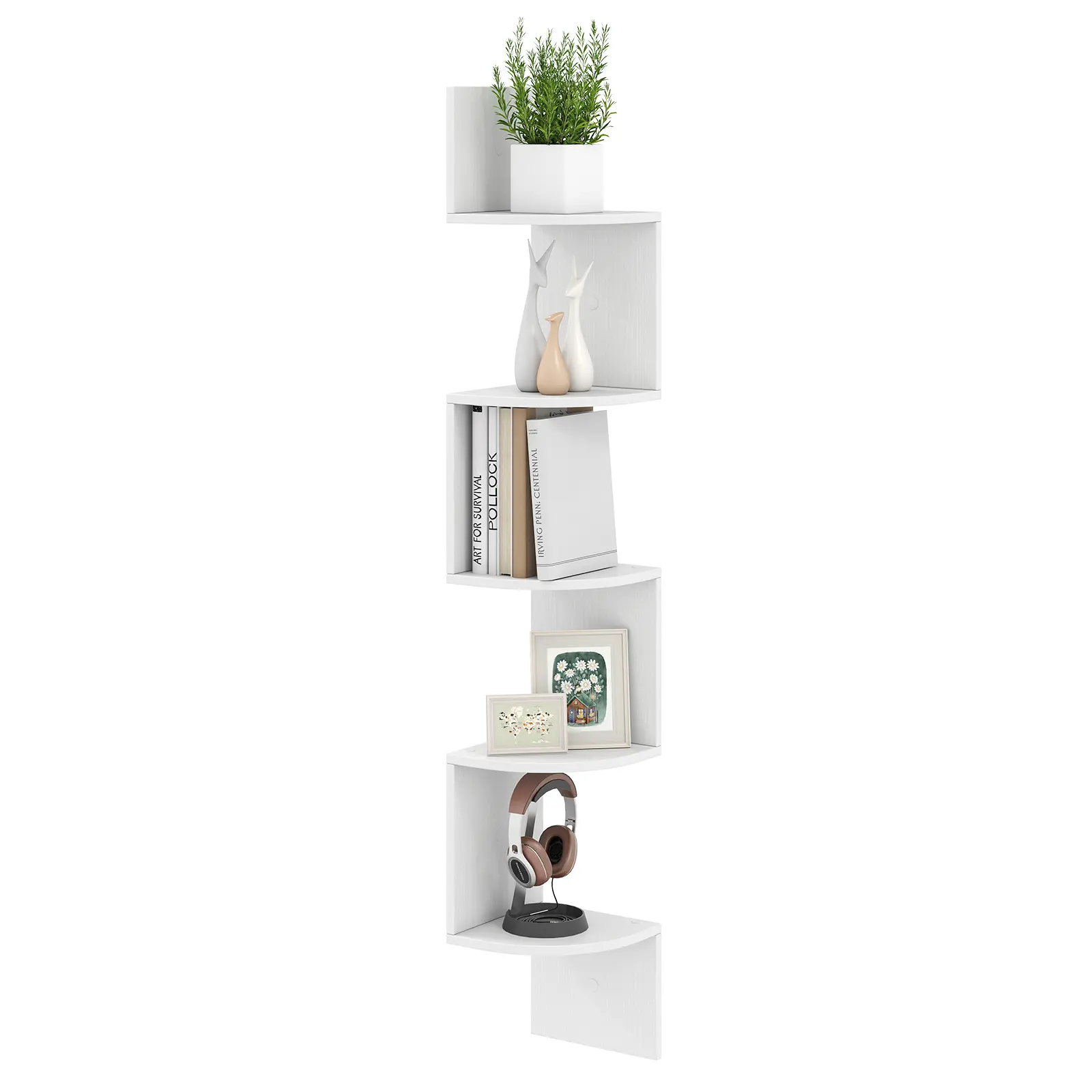 COSTWAY - 5-Tier Corner Shelf Floating Bookshelf Wall Mounted Storage Organizer-White COSTWAY - 5-Tier Corner Shelf Floating Bookshelf Wall Mounted Storage Organizer-White