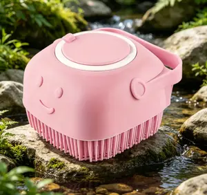 Silicone Pet Grooming Brush with Foam Dispenser, 1-Hand Hold Bath Tool for Dogs, Leakproof Rounded Head for Even Body Wash & Gentle Massage, Food-Grade Soft Silicone, Ergonomic Anti-Slip Handle - Coffee Grooming Supplies tiktokshopspringglowup