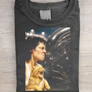 Xenomorph Alien X Jonesy Cat Shirt, Funny Cat Jonesy Alien Shirt, Sci-Fi Horror Aesthetic Tee, Unisex Crewneck Menswear and Womenswear