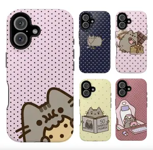 Pusheen The Cat Phone Case, Polka Dot Shockproof Case Cover Compatible With iPhone 16 15 14 13 12 11 Pro Max X XS, Galaxy S25 S24 S23 S22 Ultra, Gift For Christmas