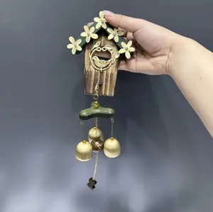 Brass wind chime decorations for entering households, creative metal bell decorations for living room doors, personalized doorbells for shops, auspicious decorations Metallic Wood Pack Prop Ornaments Hangable Hanging Traditional Wooden