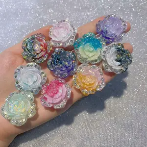 30mm Rhinestone Luminous Large Flower Resin Flowers For Art Craft DIY And More