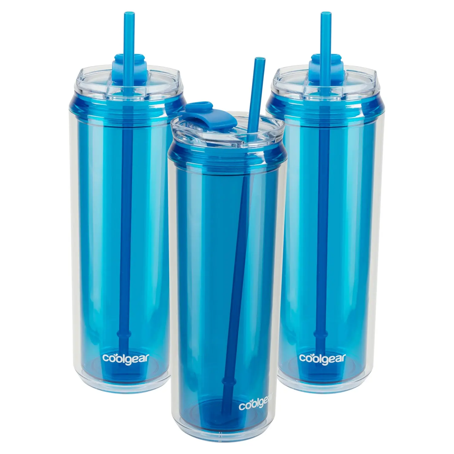 Cool Gear 3-Pack 22 oz Modern Tumbler with Reusable Straw | Dishwasher Safe, Cup Holder Friendly, Spillproof, Double-Wall Insulated Travel Tumbler | Solid Blueberry Pack