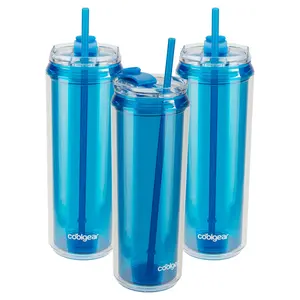 Cool Gear 3-Pack 22 oz Modern Tumbler with Reusable Straw | Dishwasher Safe, Cup Holder Friendly, Spillproof, Double-Wall Insulated Travel Tumbler | Solid Blueberry Pack
