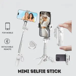 3-in-1 Pocket Tripod for Phone, 360° Adjustable Mini Tripod Stand with Remote, Extendable Selfie Grip & Detachable Holder, Portable Travel Phone Tripod for iPhone & Android (White)