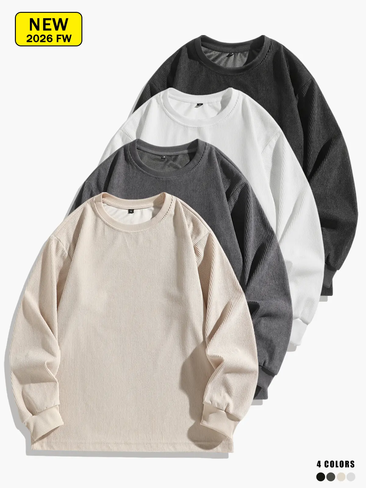 Men’s corduroy crewneck sweatshirt for spring/autumn, loose fit, breathable and comfortable fabric
