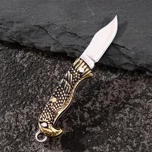 Mini Portable Folding Keychain Knife, Brass Handle Stainless Steel Fruit Knife, Express Unpacking EDC Tool for Outdoor Camping Daily Use