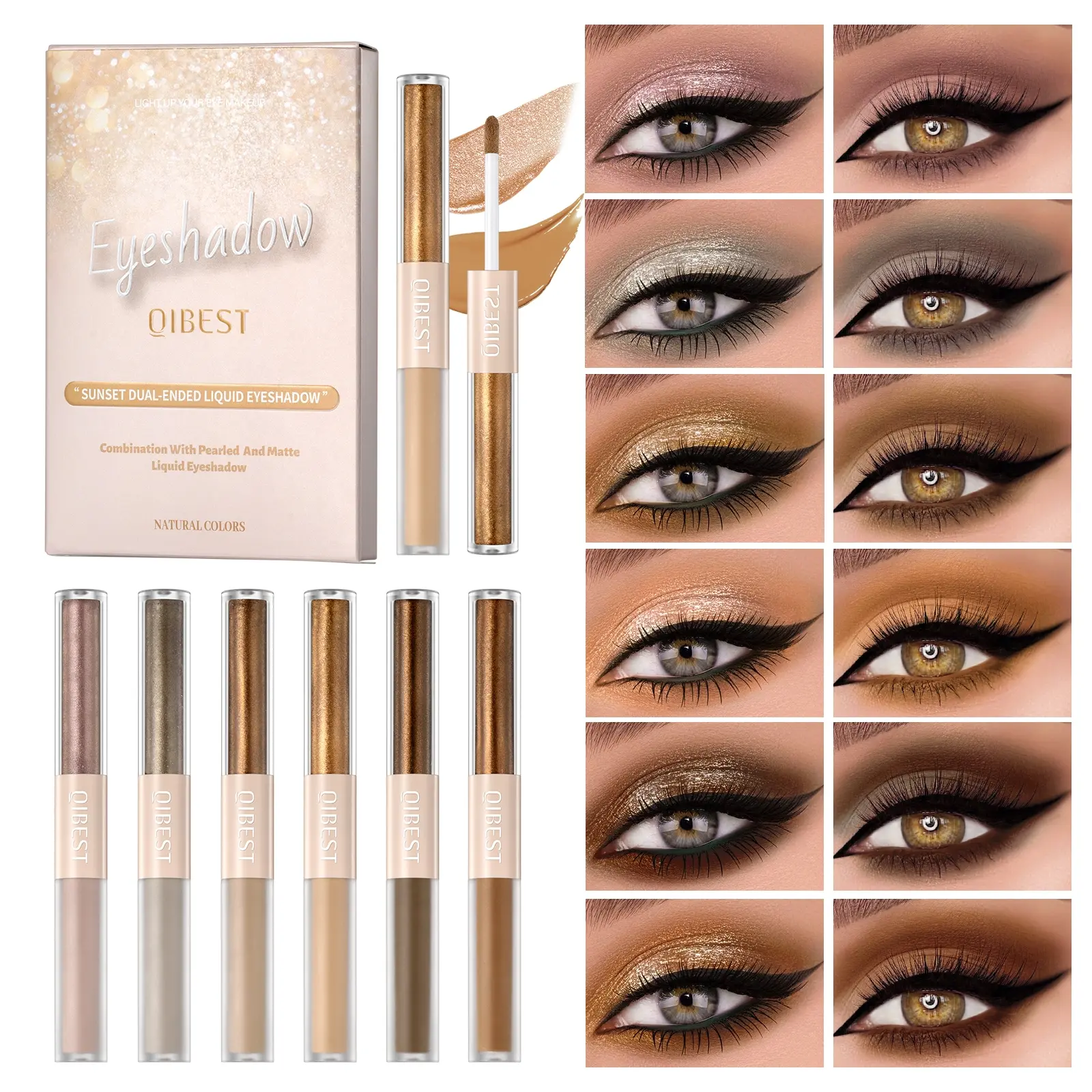 6-piece double head matt eye shadow suit is smooth, easy to dry, lightweight, durable, waterproof, sweat resistant, and non smudging to create natural eye makeup Liquid Eyeshadow Set Eye Makeup Products