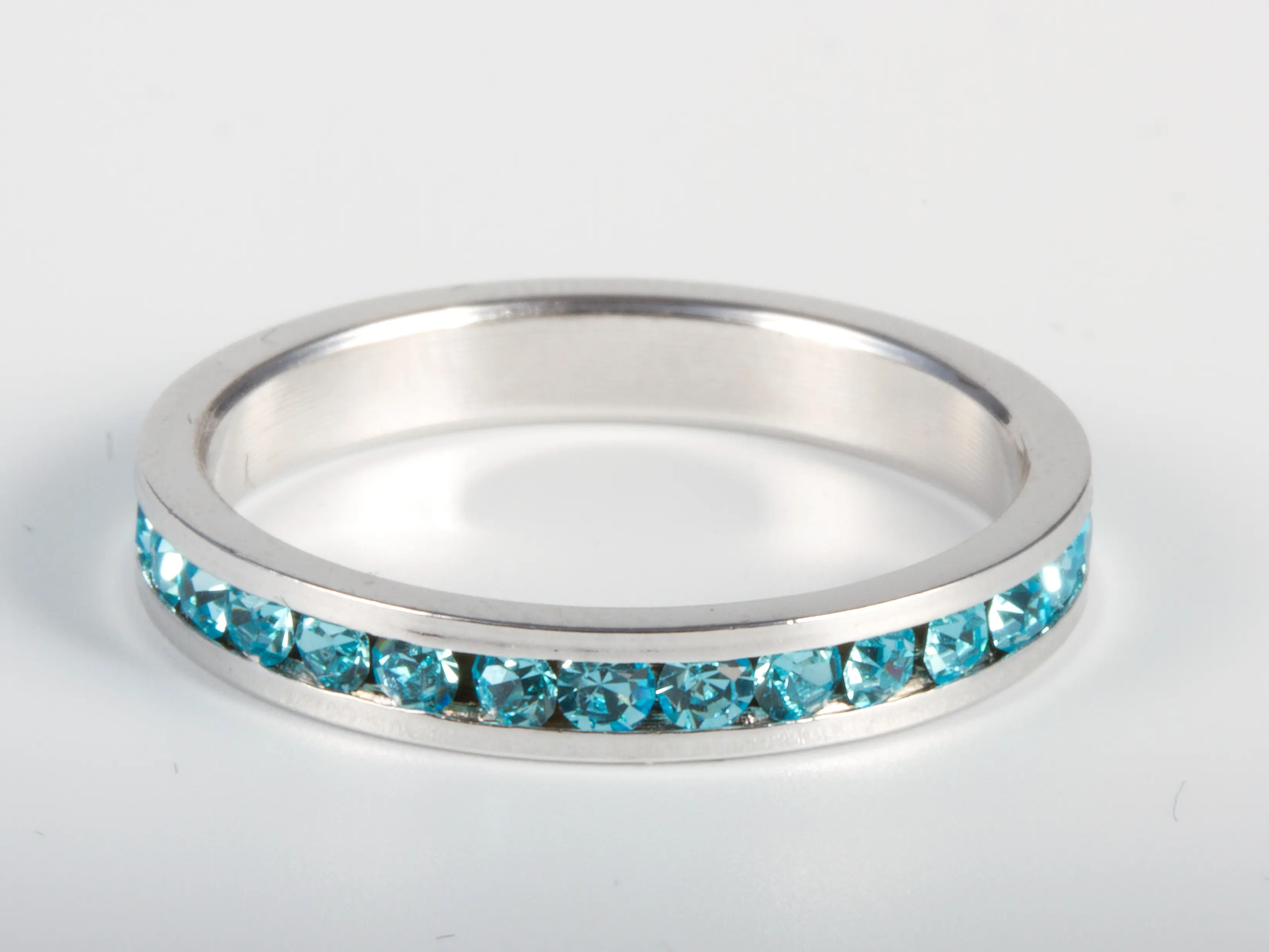 Sterling Silver Channel-set Aquamarine Austrian Crystal Ring