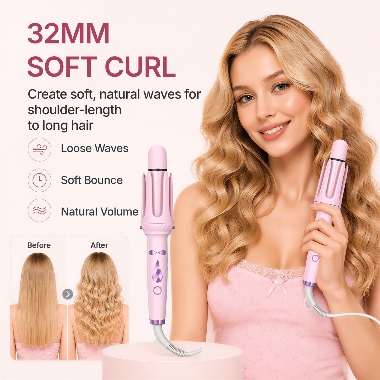 5-in-1 Automatic Rotating Curling Iron Set, Negative Ion Hair Styler for Effortless Curls, Beach Waves & Sleek Straight Looks, Fast Heat-Up, Anti-Scald Design