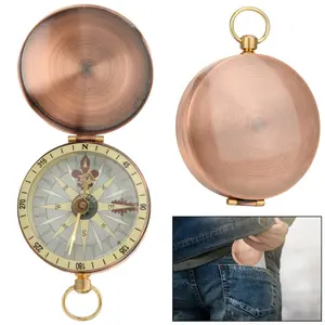Portable Vintage Style Brass Tone Flip Up Pocket Watch Compass For Camping Hiking Boating