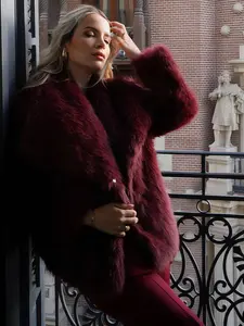 Women's Plain Faux Fur Jacket, Casual Fitted Jacket, Collar Padded Warm Coat, Winter Party Luxury Layered Outerwear, Casual Daily Wear