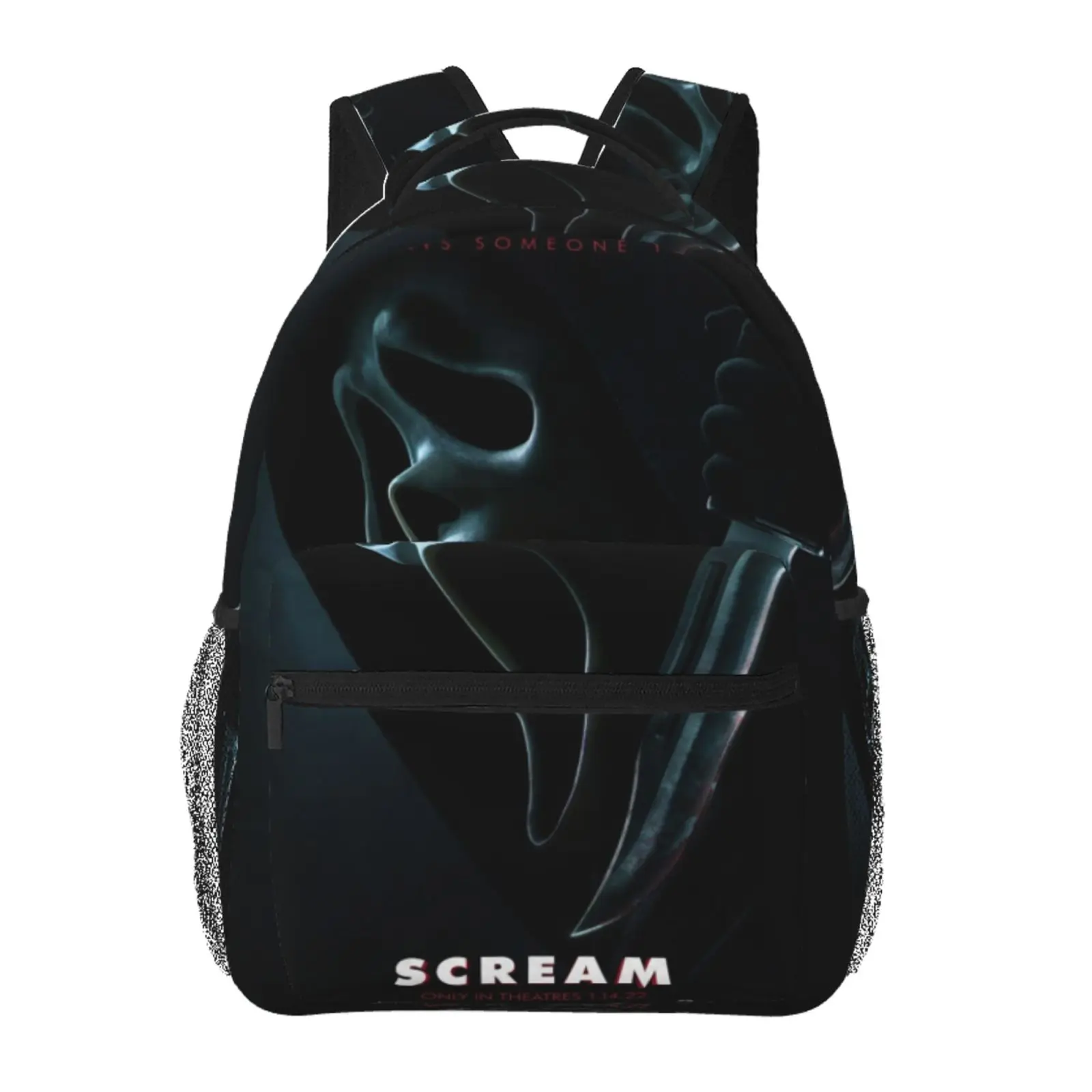 Scream All-Over Print Backpack Large Capacity Scream Everyday Carry Bag for Daily Errands Outdoor Activities Casual Workdays, Cartoon Goth Scream Merch Laptop Daypack School Bag for Men Women Students & Gift Giving