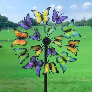 1pc colorful metal butterfly wind-driven rotating ornament, a weather-resistant metal windmill with a ground plug, used as an outdoor art decoration for courtyards, gardens and lawns, and an ideal gift for weddings, birthdays and Christmas.