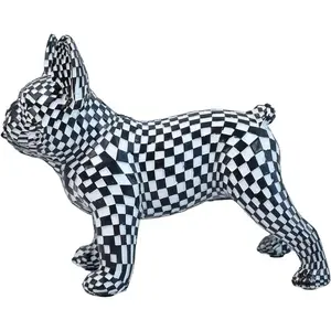 Checkerboard Mosaic French Bulldog Figurine - Cute Black and White Frenchie Statue Home Decor, Minimalist Dog Sculpture for Bedroom Desk Office Shelf, Unique Gift for Dog Lovers