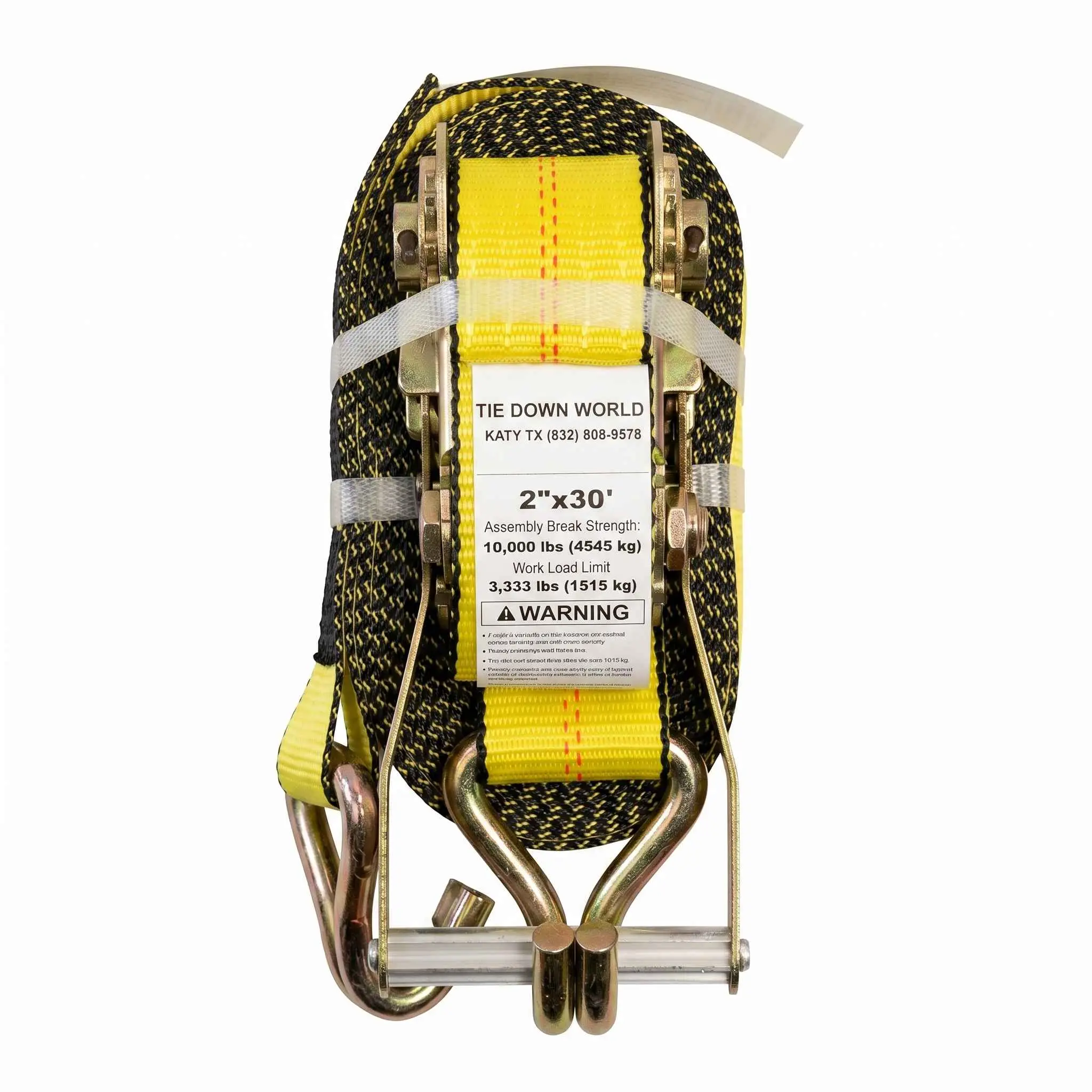Heavy-Duty Polyester Cargo Tie-Down Ratchet Straps (2" x 30'), Zinc-Plated Wire J-Hooks, 10000 lbs Break Strength, 3333 lbs Working Load, DOT & CVSA Compliant for Trucks, Flatbed Trailers