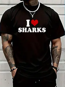 100% Cotton I Love Sharks T-Shirt Women's Men's Graphic Tee Crew Neck summer vacation Tops