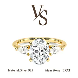 [Venus Jewelry] Synthetic Mossianite 2 CCT Oval Shape Starlight Design Solid Silver 925 Ring