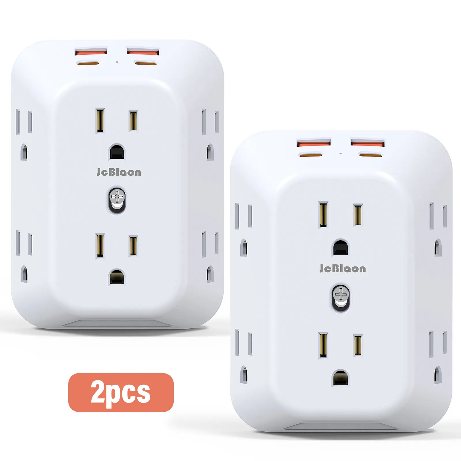 2 Pack Multi Plug Outlet Splitter with Surge Protection, 3 Side Design 6 AC Socket & 4 USB Charging Ports, Wall Mount USB Outlet Extender for Bedroom Travel Dorm Room
