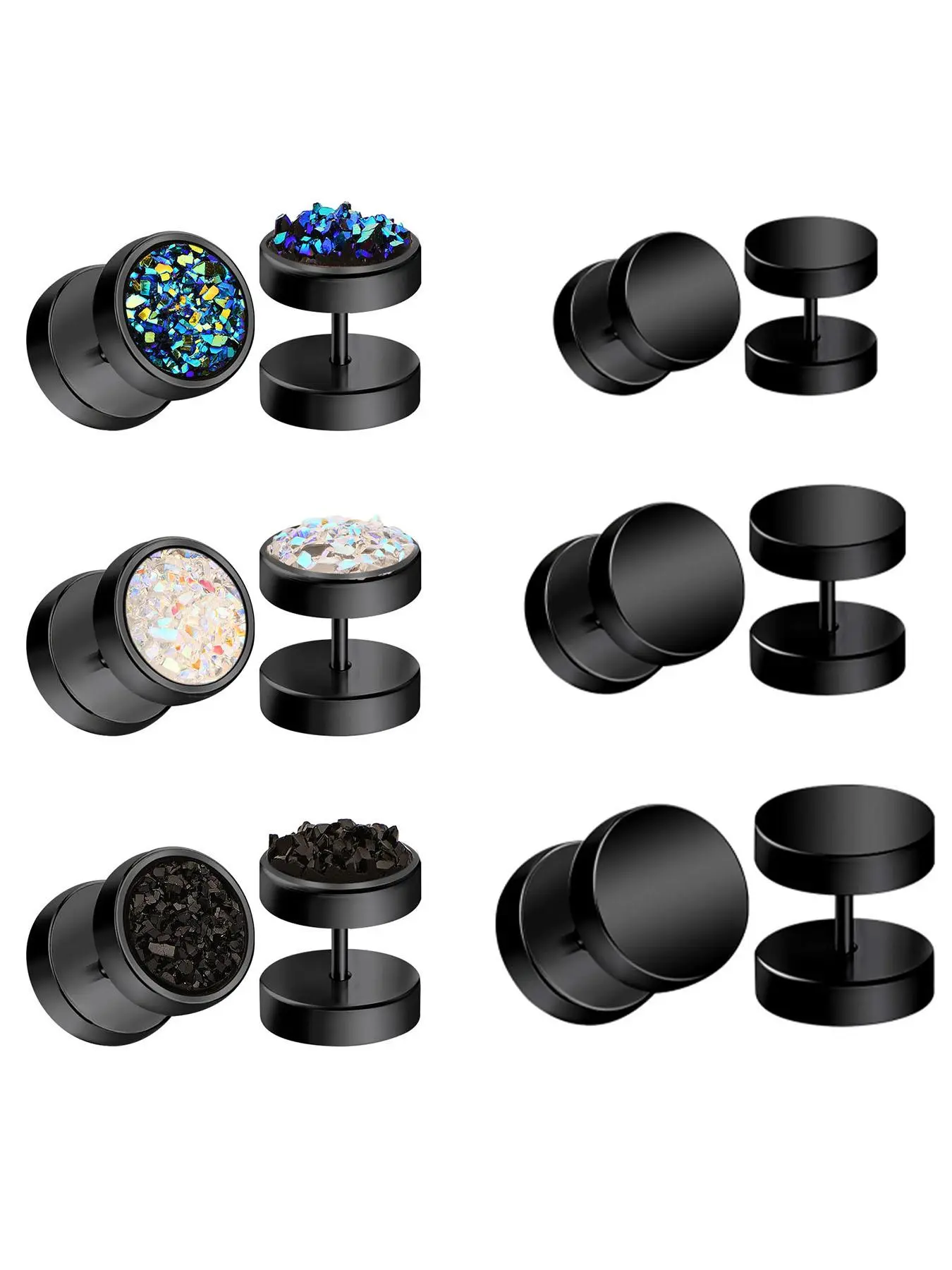 6 Pairs Round Cute Stud Earrings, Hypoallergenic Stainless Steel Ear Piercing Jewelry for Women Men for Daily Earring Stacking Set, Hoop Earring Sets, High Quality Earrings, Hoop Shape Earrings, 4/6/8/10mm, Stacked Earrings Set