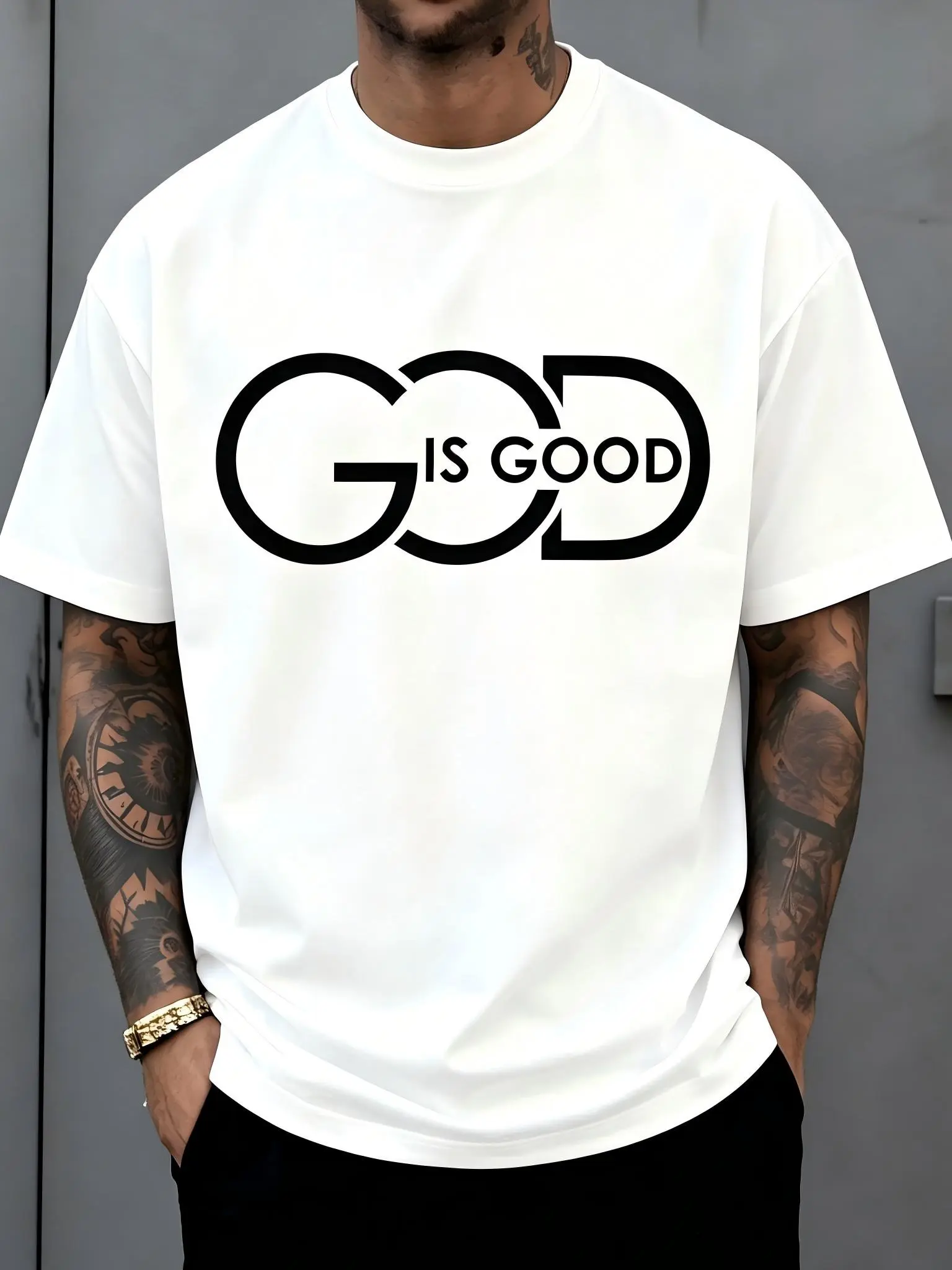 "God Is Good" Minimalist Christian Inspirational T-Shirt for Men & Women - Religious Faith Graphic, Soft Breathable Cotton Crew Neck Short Sleeve, All-Season Summer Spring Casual Tee, Great Christian Gift, Streetwear, Machine Washable