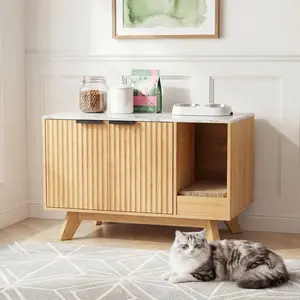 Modern Cat Litter Box Enclosure - 31.5" Hidden Cat Litter Box Furniture for 2 Cats, Indoors Cats Washroom Cabinet with Divider & Scratching Pad for Most Cat Litter Box,Walnut Innovar