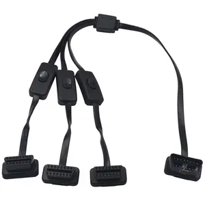 OBDII  to  Y Splitter Cable FT/cm, Rihght Angle OBD Extension Cable, pin Male to Female Y Splitter OBD Scanner Flat Cord for All OBD II Equipment (with Three Switch)