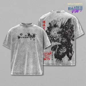 Retro Heavy Limited Katsuki Bakugo My Hero Academia Anime 2 Face Printed Vintage Washed Tee, Perfect Gift For Anime Fan, Unisex Oversize Anime Manga Washed Heavyweight Cotton T-shirt, Anime Merch