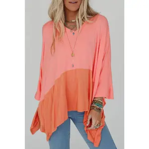 Colorblock 3/4 Sleeve Oversized Top