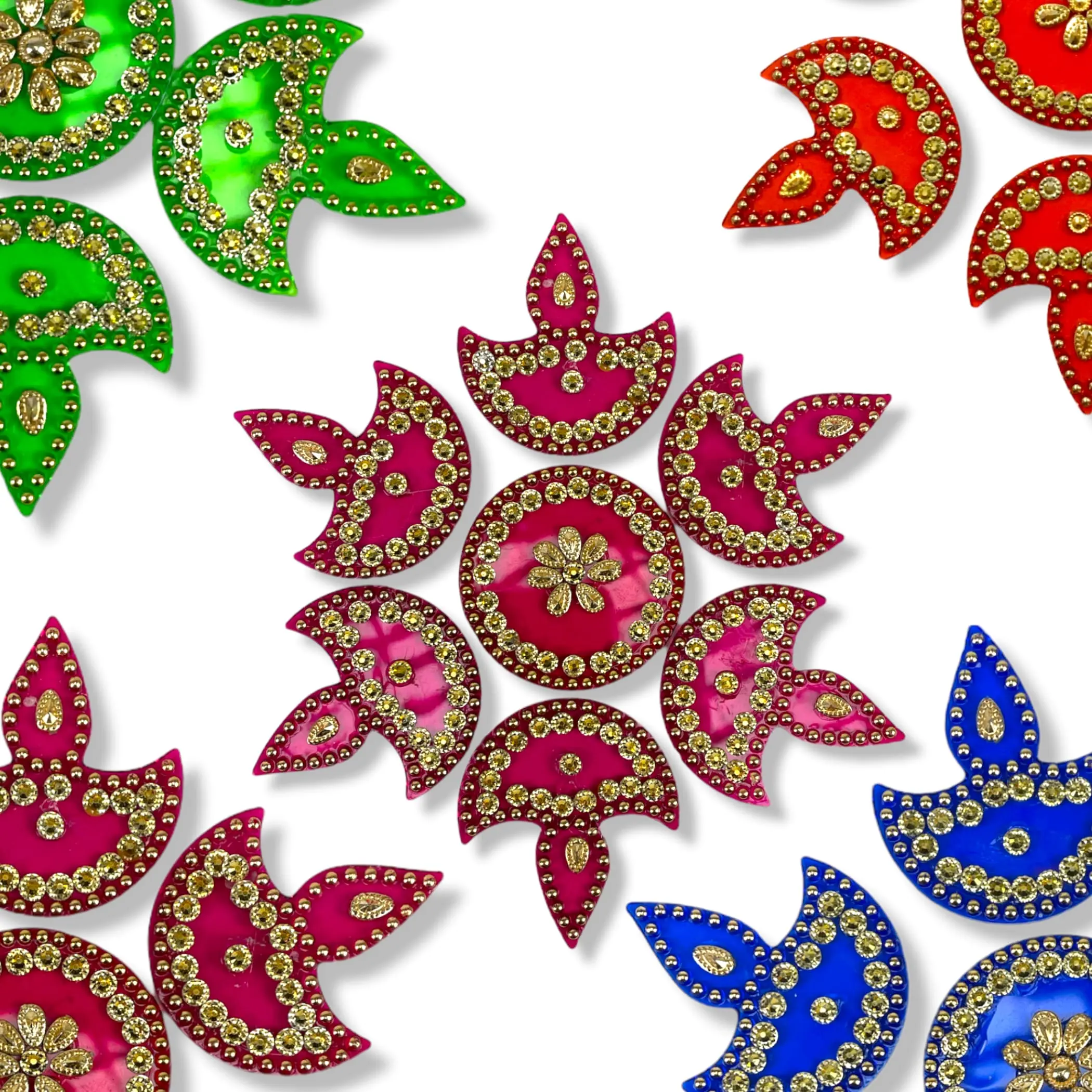 LoveNspire 11.5cm Traditional Handmade Acrylic Diya Rangoli Reusable Set - Kundan Craft, Inspirational Diwali Decor, Indoor Home Temple Ornaments, Religious Gifts, Lightweight Home Supplies (Bulk/Multiple Sets Available, Vivid Kundan Design)