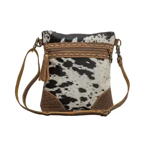 Women's Adjustable Crossbody Shoulder Bag - Myra Roger Design, Compact Small Casual Cowhide Bag with Zipper Closure