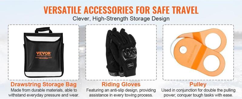VEVOR Off-Road Recovery Kit, TikTokShopBlackFriday, 3" x 30', Heavy Duty Winch Recovery Kit with 30000 lbs Tow Straps, 44092 lbs D-Ring Shackles, Shackle Receiver, Snatch Block Pulley, Gloves, Storage Bag for ATV Jeep Truck