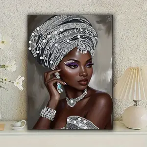 African Woman Diamond Art Kits for Adults,5D Partial DIY Diamond Painting kit for Beginners,Special Shaped Diamond Art,Sparkling gem Art,Diamond Mosaic Embroidery,Wall Art Home Decor,11.81x15.7inch