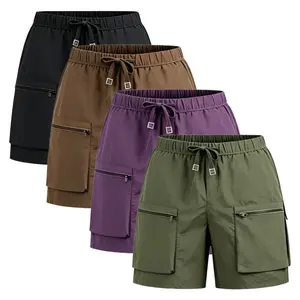 Men’s summer lightweight, breathable workwear shorts in an American casual sporty style, straight cut, 5-inch length, with elastic laces.