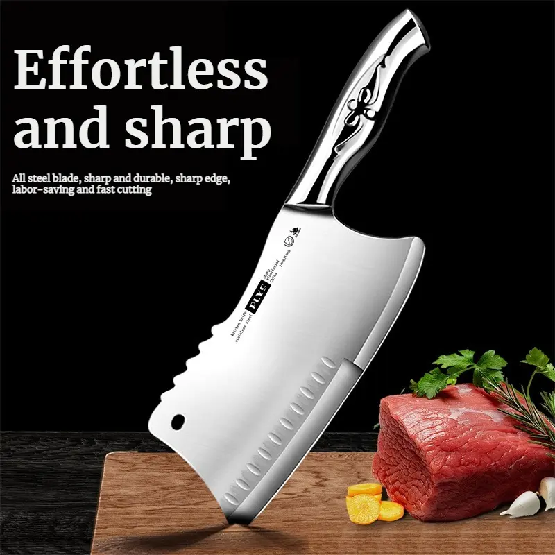Full Steel Chef Knife, Stainless Steel Cutting and Chopping Dual-Use Knife, Meat and Vegetable Cutting Tool, Kitchen Home Use