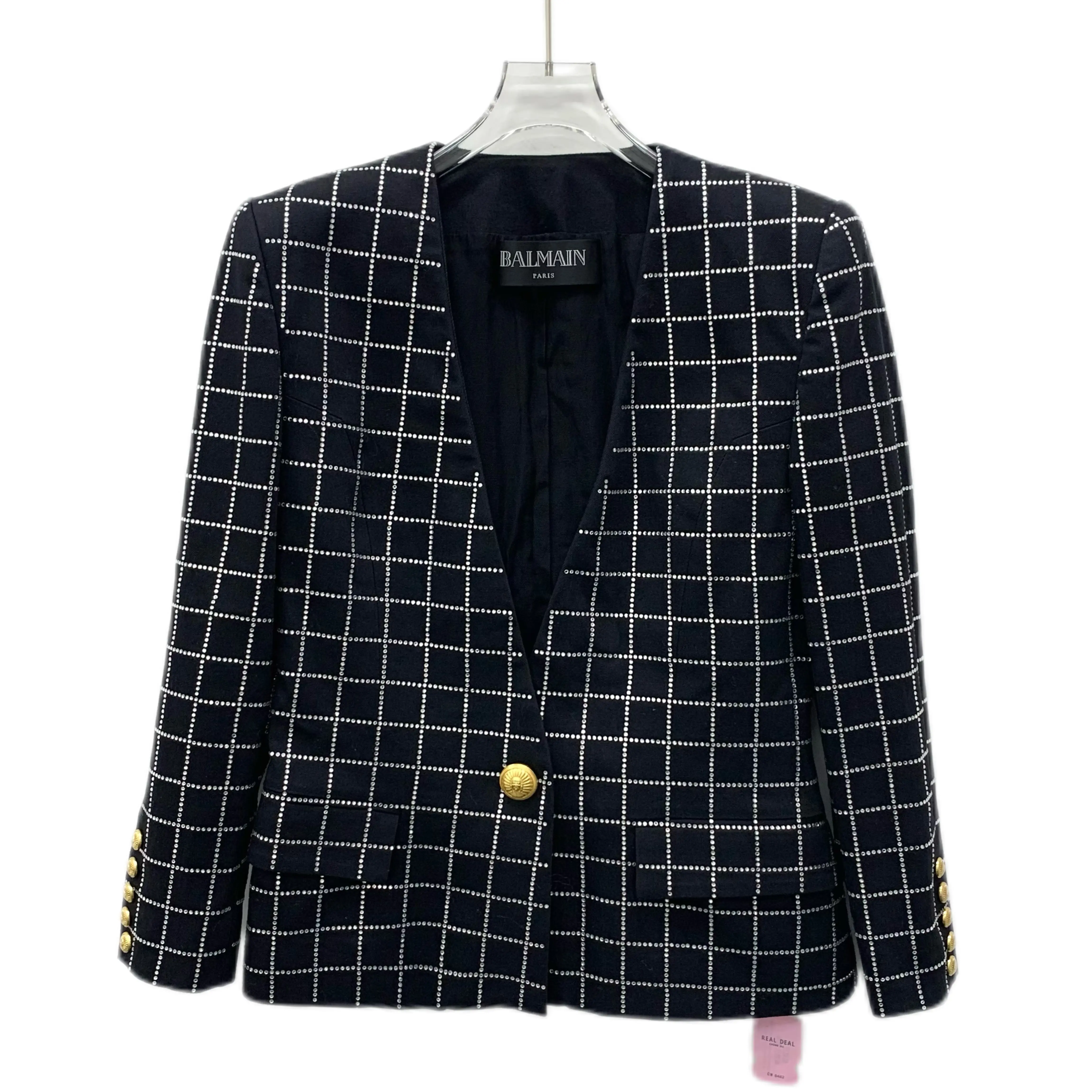 CALUXA- Balmain Black Check V-Neck Blazer Size 40