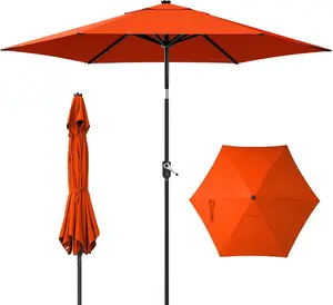 CROWN SHADES 9 Ft Patio Umbrella - Polyester Outdoor Umbrella with 30° Push Button Tilt, Patented Edge Connection Windproof Design, UV-Resistant for Patio, Pool Use